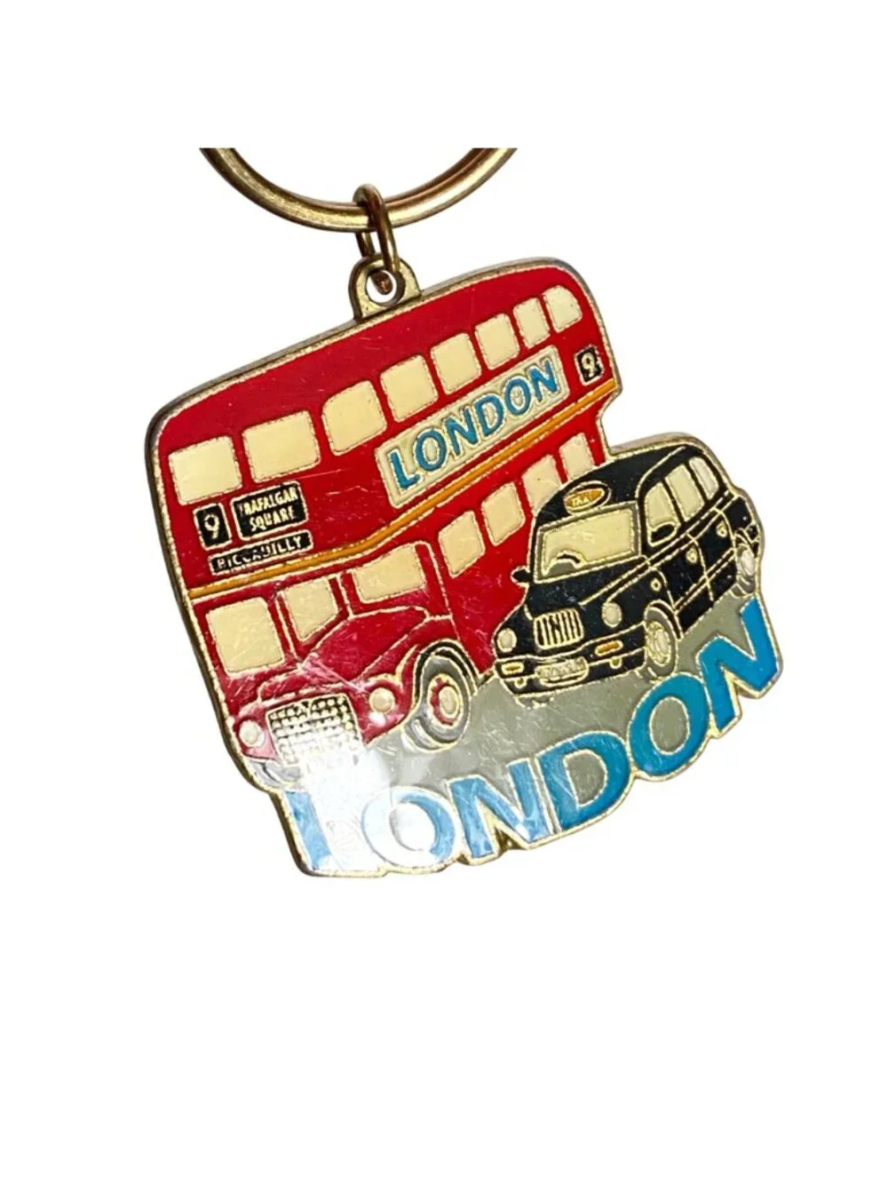 1980 London Taxi Double Decker Bus Lambert Souvenirs Keychain Gold Tone